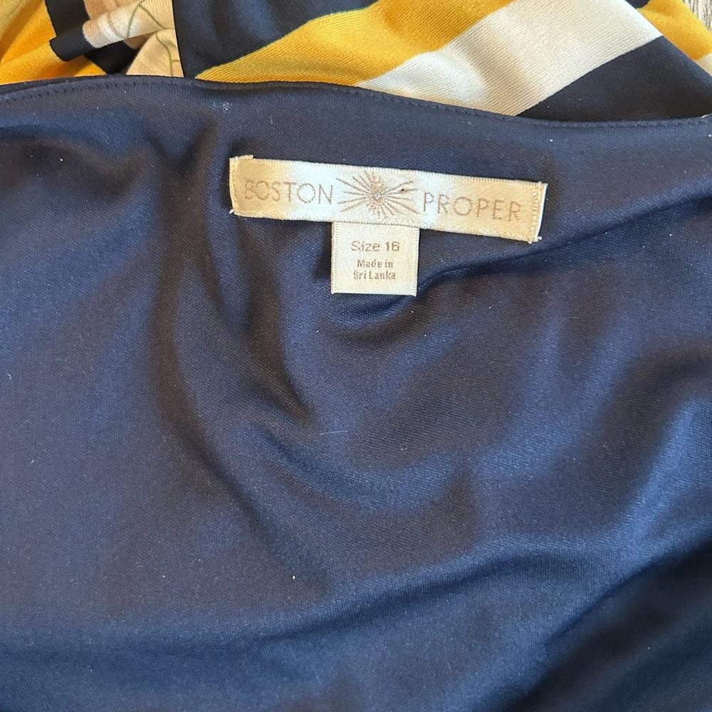 Boston Proper Nautical Rope Stripe Maxi Dress Navy Yellow White Sleeveless Sz 16 - Picture 6 of 14